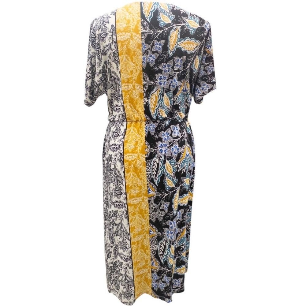 London Times Floral Blouson Midi Dress Plus 1X or 3X Mustard Teal Blue Black - Picture 5 of 7